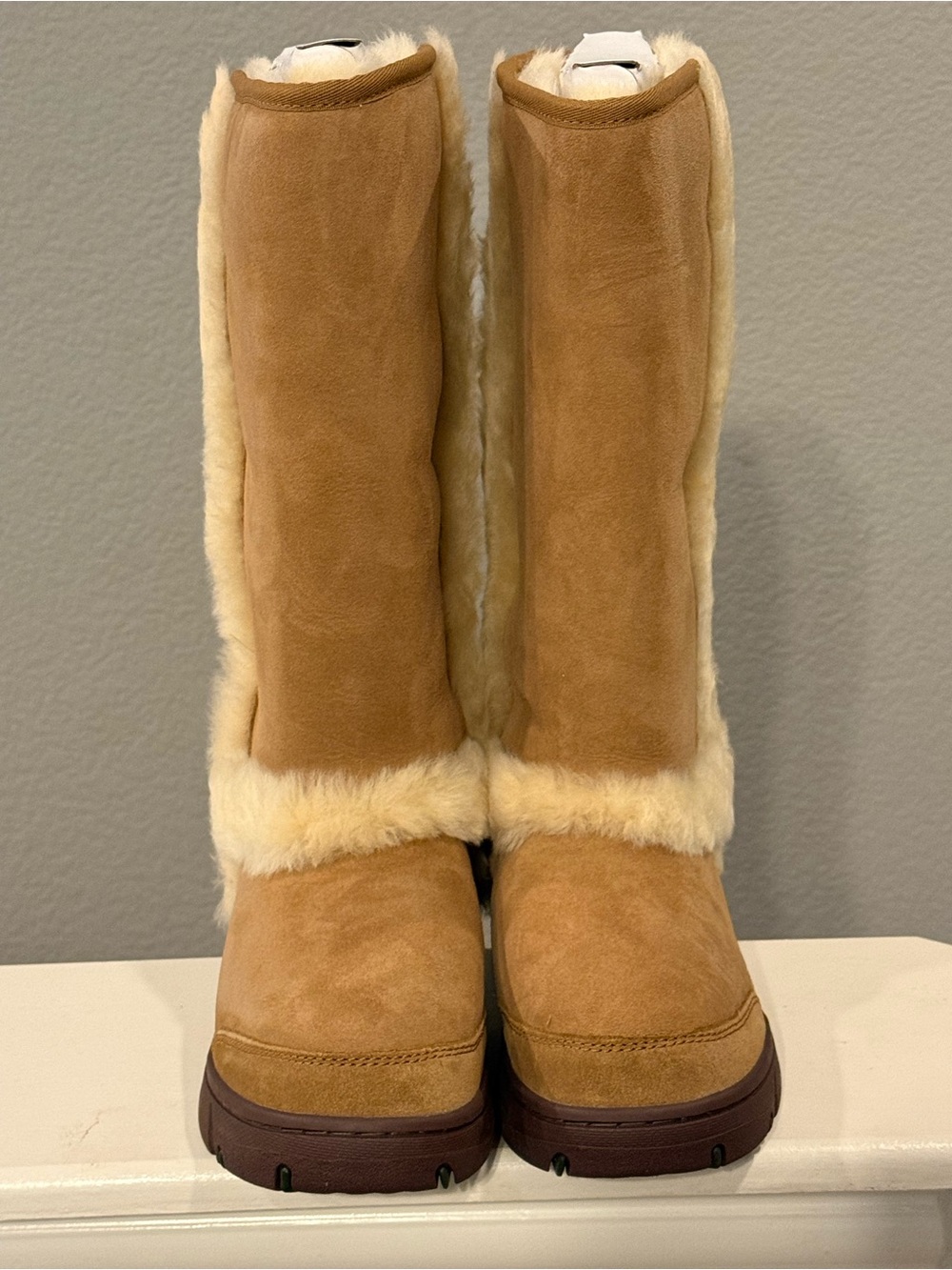 UGG Women's Sunburst Tall Shearling-Trim Suede Boots - Chestnut